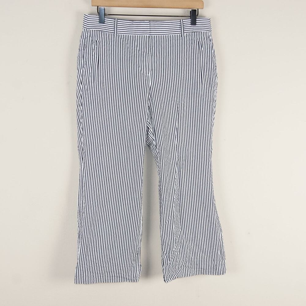 J crew Teddie Kick Flare Seersucker Crop Striped Cotton Pants Womens Sz 8